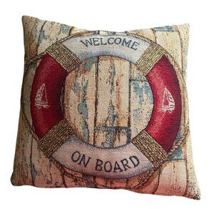 Nautical "Welcome On Board" Tapestry Throw Pillow 12x12 Made In England